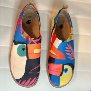 UIN Slip-On Shoes | Colorful Toucan Art Print | Artsy Cool Girl